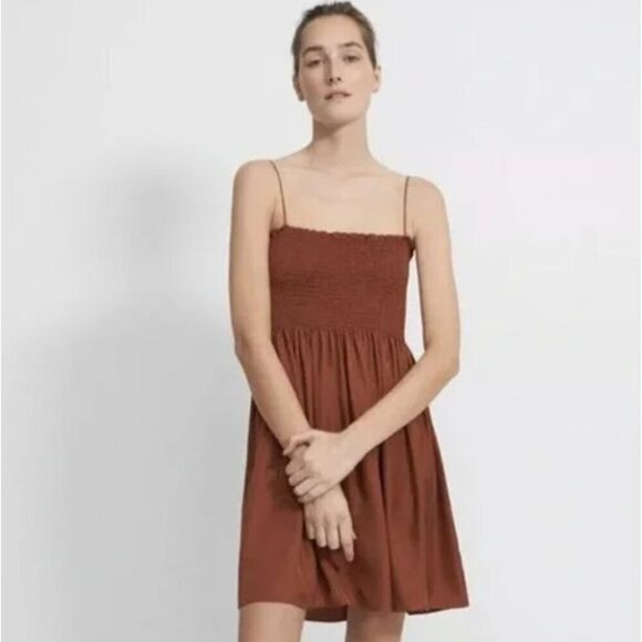 Theory Bustier Dress Flat Twill Rust Clay Women’s Size P/XS Mini Elegant - Picture 2 of 6